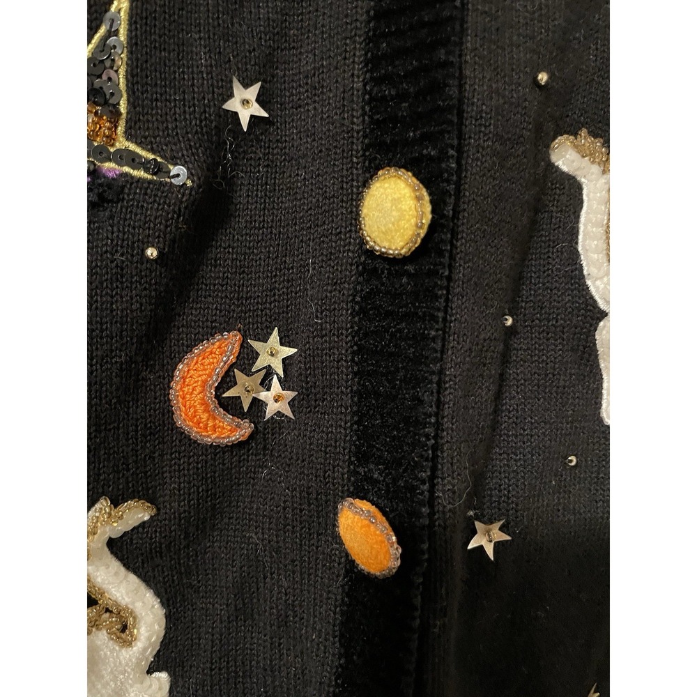VTG BEREK 2 by TAKAKO SAKON Halloween Cardigan Medium Black Cat Witch's Hat - Picture 6 of 13